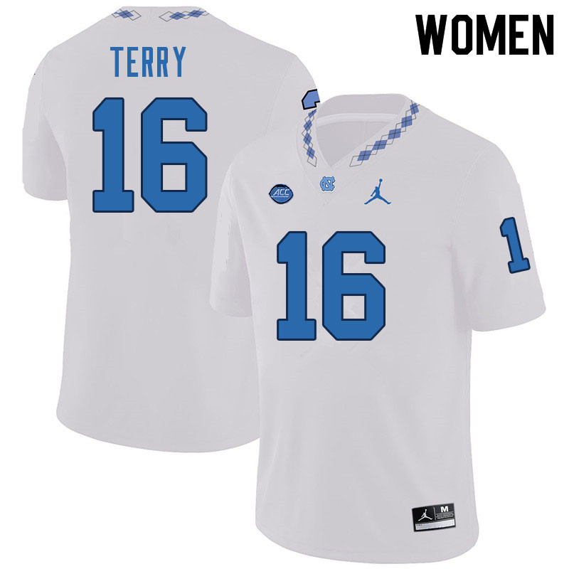 Women #16 Javon Terry North Carolina Tar Heels College Football Jerseys Sale-White